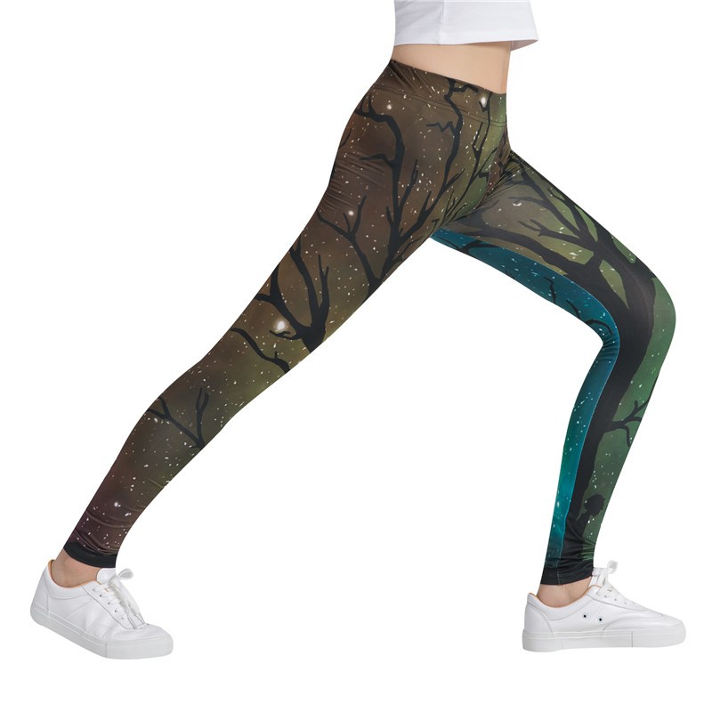 Women's Yoga Leggings stretch and move with you Green tree print Yoga pants for women